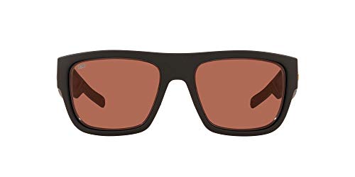 Costa Del Mar Men's Sampan Polarized Rectangular Sunglasses, Matte Black Ultra/Copper Polarized-580P, 60 mm