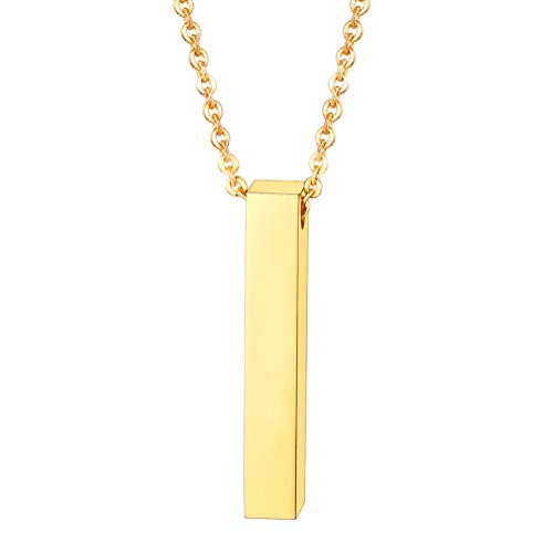 PROSTEEL Collar con Colgante?Barra Personalizable/con Frases Animadas de Acero Inoxidable para Hombre 60cm Ajustable, Dorado/Negro/Plateado
