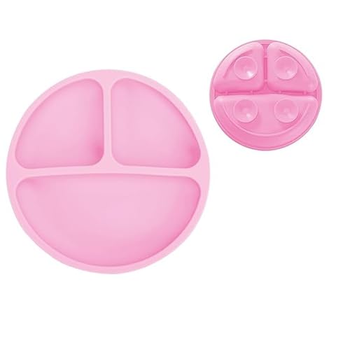 Image of BabyGo Silicone Suction Plates for Baby Microwave,Dishwasher, Freezer Safe Unbreakable with 4 Suction Cup Feeding Plate for Baby & Toddlers, BPA Free (Pink)