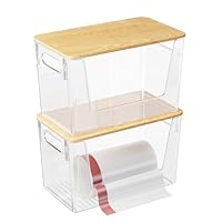 WRONWA 2 Pack Trash Bag Holder with Bamboo Lid, Trash Bag Dispenser Under Sink, Laundry room organization and storage