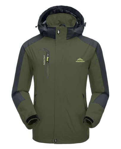 KEFITEVD Wanderjacke Herren Wasserdicht Winter Herrenjacke Kurz Parka Jacke Full Zip Regenjacke Outdoor Atmungsaktiv Softshelljacke Frühling Übergangsjacke Männer Dunkeloliv L