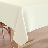 Encasa Homes Einfarbige Farbe Oxford-Baumwolltischdecke für 6 bis 8 Sitze Großer Esstisch - 142 x 230 cm, Natürlich - Baumwoll-Canvas-Gewebe, mercerisiert, waschbar, rechteckig für Zuhause