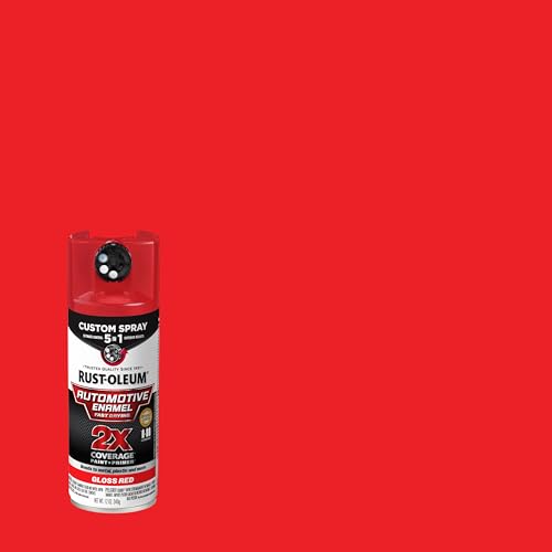 Image of Rust-Oleum 2X Automotive Enamel 5-in-1 Spray Paint, Gloss Red | Fast Dry, Adjustable Custom Spray Dial, Multi Surface (Metal, Wood, Plastic and More), Any Angle, Ultimate Coverage, 6 Pack