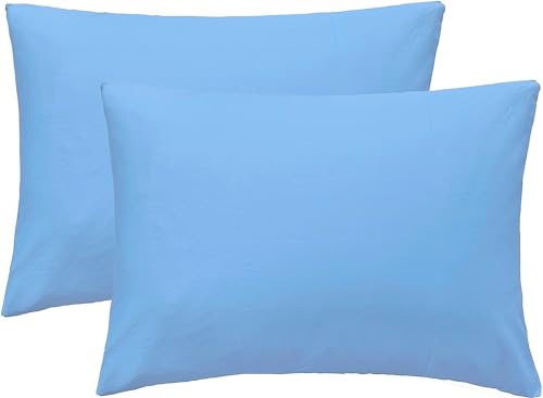 Image of Soft Pillow Covers 16 x 26 Inches - 100% Egyptian Cotton 400 Thread Count Set of 2 Pillow Cover Set Envelope Closure Hotel Quality Pillowcase - Cyan