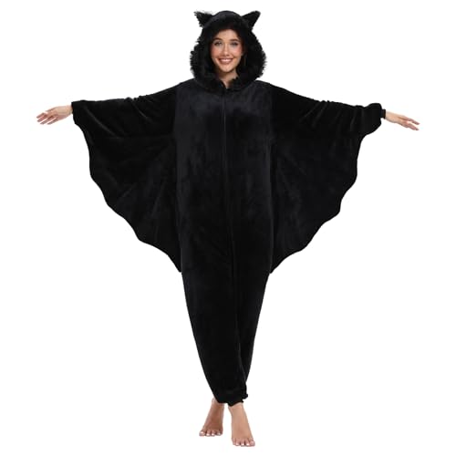 DKRUW Adult Onesie Pajamas Animal One Piece Bat Costume Halloween Cosplay for Women Men (Bat Large)