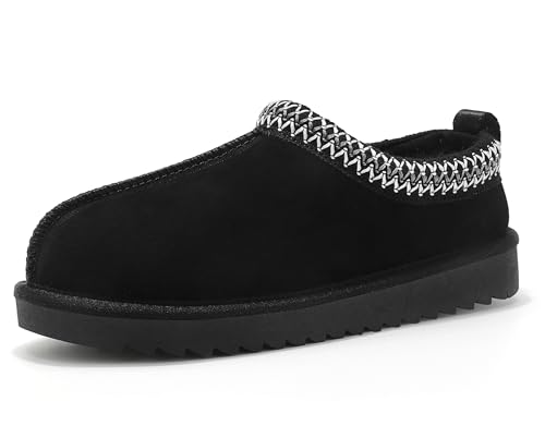 Meik Mangni Women's Slippers Genuine Suede Platform Mini Boots Mens Faux Fur Warm Lining Winter Mules Cozy Warm House Shoes Indoor and Outdoor,Black 9.5 US