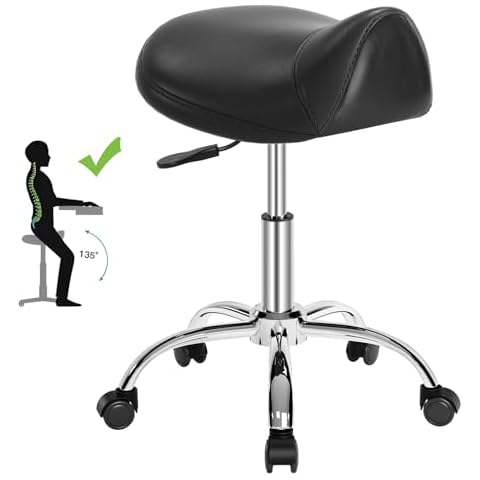 Minewill Ergonomic Saddle Stool/Professional Saddle Chair-Adjustable Stool with Wheels,Heavy-Duty Saddle Stool Rolling Chair for Clinic Dentist Spa Massage Salons Studio Tattoo… Cover
