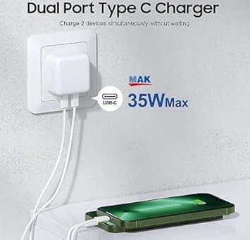 Image of Original 35W Dual PD 3.0 GaN USB-C Port Compact Power Adapter Plug Fast Wall Charger Adapter and 2 Type- c Cable Compatible for iPhone 15 Charger, 15 Pro Max / 15 Plus (DEC63)