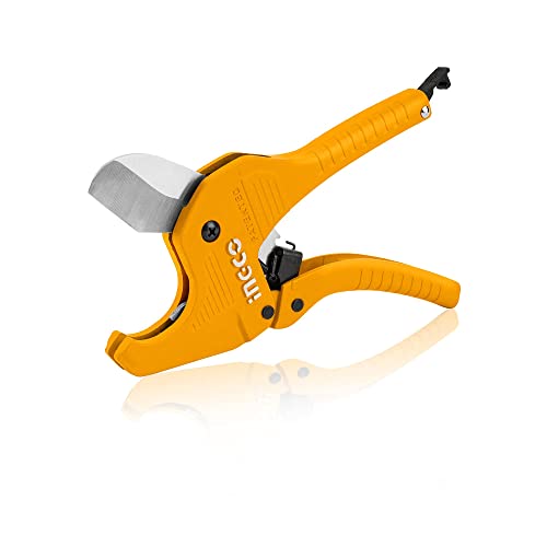 Image of INGCO PVC Pipe Cutter, 3-42mm INGCO Heavy Duty Plastic Pipe Cutter,4CR13 Tube Cutter, New Unique Handle Design, One-Hand Fast Pipe Cutting Tool for PVC PPR PE PEX Pipe and Other Plastic Pipe