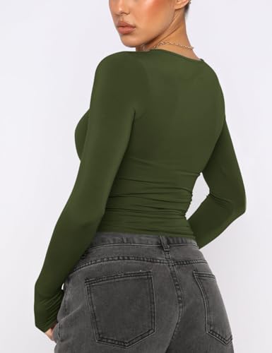Image of AKEWEI Long Sleeve Crop Tops for Women 2 Pack Fall Going Out Outfits Cute Tight Basic Tees Shirt
