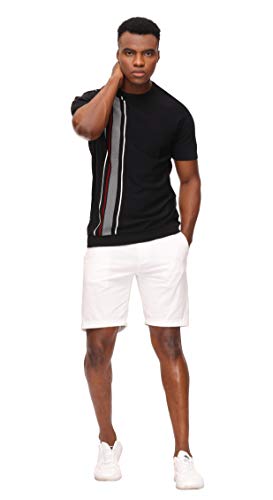 Pj Paul Jones Men's Fashion Contrast Striped Pullover Sweater Crewneck Short Sleeve Knit Sweater Black Xxl #TOP3