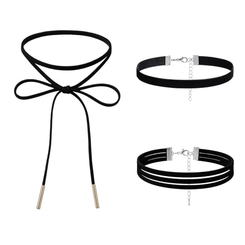 Icyowls 3 pièces ras-de-cou femme, tour de cou en velours noir, lot de colliers, bijou classique réglable, doux, confortable, élégant, idéal fête,...