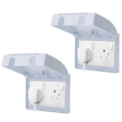 2pcs Socket Covers, Plug Covers Waterproof Socket Protector Box for Outdoor & Indoor Use, Double Cover with Secure Seal, Safety for Home Protection, Easy to Install & Use(Double, White)