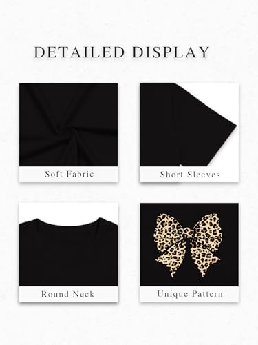 Image of Bow Leopard Shirt for Women Cheetah T-Shirts for Women Bow Graphic Tees Short Sleeve Aesthetic Tee Top