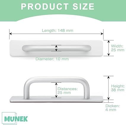 Image of 3-Pack No Drill Door Handles,Cabinet Handle,Heavy Duty Aluminum Alloy, Silver Finish, 148mm Length, Easy Installation for Kitchen Cabinets, Drawers, Glass Doors, Rental Apartments