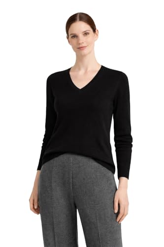 State Cashmere Women’s Essential V-Neck Sweater 100% Pure Cashmere Classic Long Sleeve Pullover (Black, Medium)