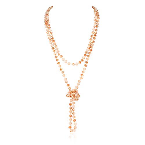 Hand Knotted Beads Endless Long Statement Necklace - Handmade Versatile Beaded Strand Lariat Multi Layer Infinity Wrap 60