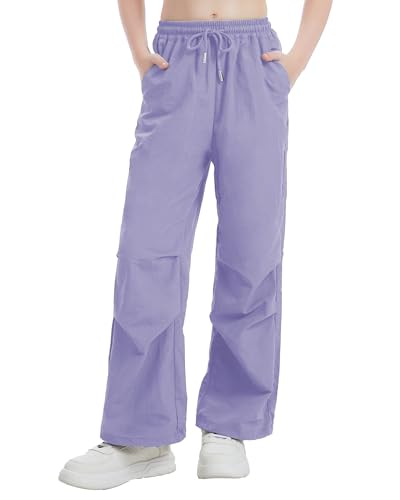 Image of Girls Parachute Cargo Pants Drawstring Waterproof Causal Hiking Pants for Girls Pockets Lightweight Running Joggers