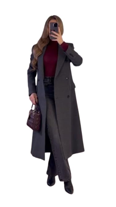 PATAKADEVI Women Soft Woolen Warm Full Sleeve Solid Long Coat | For Winter Outings | Wool Blend | Grey | Long Style | P-picture-40