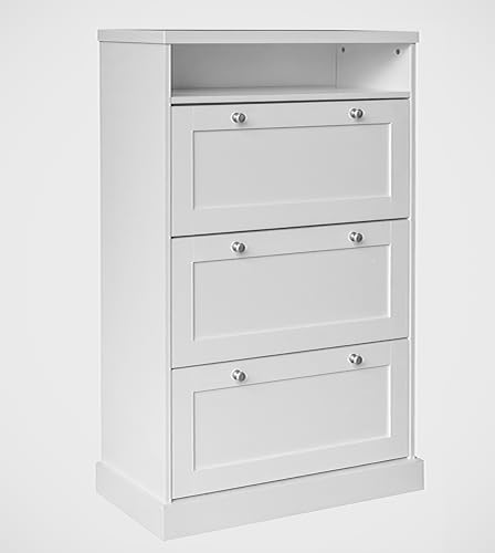 Image of Shoe Rack Wooden - 3-Door Engineered Wooden Shoe Cabinet, 6-Tier Shoe Storage Cabinet with Doors Adjustable Shelves, Wooden Shoes Rack Organizer (White, 3 Door)