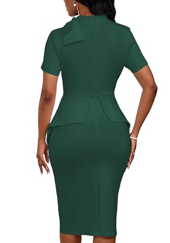 Image of PerZeal Women's Fashion Peplum Bodycon Short Sleeve Work Dresses Bow Club Ruffle Pencil Formal Cocktail Dress