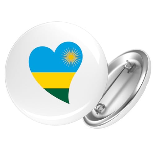 Huuraa Button Ruanda Flagge Herz 25mm r& mit Sicherheitsnadel Ansteckbutton Geschenkidee