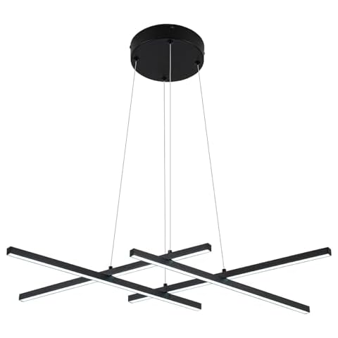 ROYAL PEARL 4 Strip Light 34.36'' Modern Pendent Light Chandelier Dimmable Black Adjustable Cord for Office Dining Room Kitchen Living Room Bedroom, 3000K-6000k, 30W, 85-265V Cover