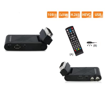 Décodeur Mini numérique Terrestre Scart DVB-T2 180° USB HDMI Full HD H265 HEVC télécommande 2 en 1