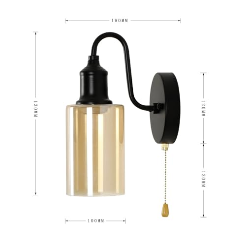 Image of Vintage Glass Wall Sconces with Pull Chain Switch,Bathroom Vanity Wall Light Fixtures for Kitchen Living Room Bedroom Bath Hallway (Amber-10CM)