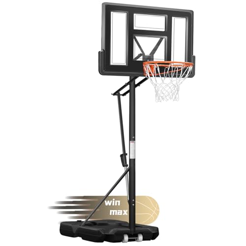 WIN.MAX Portable Basketball Hoop Quickly Height Adjusted 4.9-10ft Outdoor/Indoor Basketball Goal System with 44 inch Backboard and Wheels for Adults