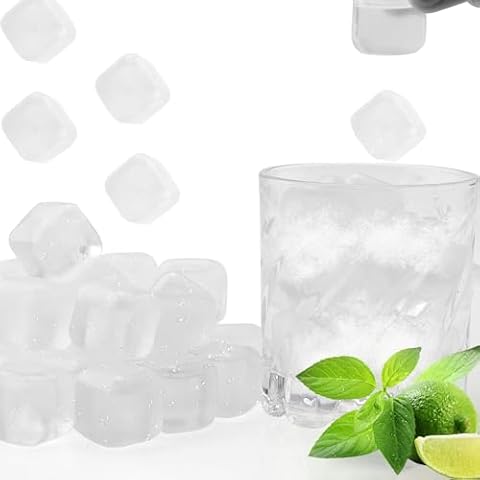 Reusable Ice Cube for Drinks, Square Plastic Ice Cubes 30 Pack, Refreezable Plastic Ice Cubes Without Diluting, Easy to Use Washable Non-Melting Fake Ice Cube for Coffee, Whiskey, Cocktails, White… Cover