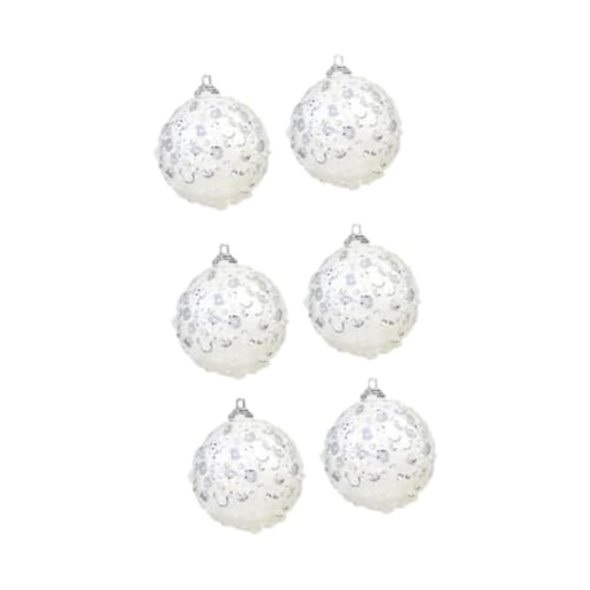 6X Christmas Ball Ornaments, DIY Baubles Sequins White