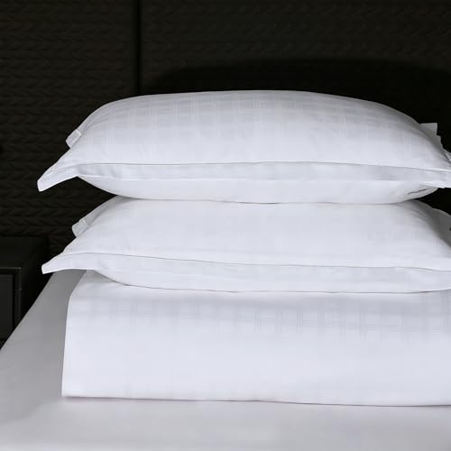 Image of Story@Home Long Staple Premium Cotton Compact Yarn Feel Glace Cotton Flatsheet Checks Printed King Size Double Bed Bedsheet with 2 Pillow Cover (108 inchx108 inch, White Checks) 500TC