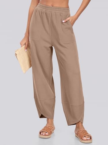 Caracilia Womens Barrel Wide Leg Sweatpants Casual Elastic Waist Comfy 2025 Fall Vacation Travel Lounge Pants4