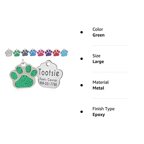 Io Tags Pet Id Tags, Personalized Dog Tags And Cat Tags, Custom Engraved, Easy To Read, Cute Glitter Paw Pet Tag (Green) #TOP2