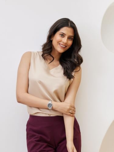 Image of SAADAA V-Neck Tops for Women| Viscose Fabric | Sleeveless Design | Relaxed Fit for Everyday Comfort | Office & Casual Wear