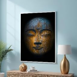 Tableau sur toile visage de Bouddha ancien 60x90cm sans cadre style pierre