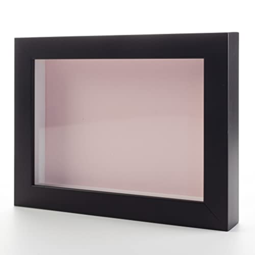 Black 24x36 Large Shadow Box Display Wooden Frame with Pink Acid-Free Backing UV Acrylic & Hanging Hardware - with 3/4