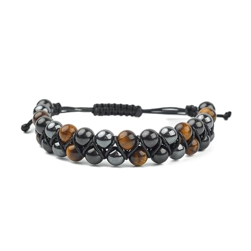 Karelian Heritage Shungite Stone Tiger Eye Black Hematite 8 mm Macrame Beaded Triple Protection Bracelet for Men Women | Crystal Healing Jewelry Gift for Luck and Wealth BO132