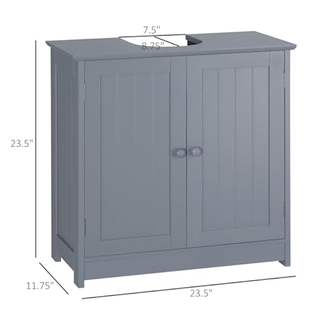 Under Sink Bathroom Cabinet with 2 Doors, Space-Saving Gray Storage for Pedestal Sinks