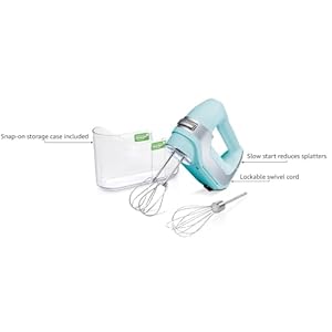Hamilton beach professional 5 speed electric hand mixer with snap on storage case quickburst stainless steel twisted wire beaters and whisk mint 62658  urban country home decor