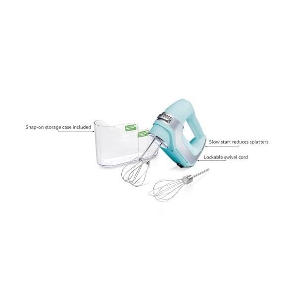 Hamilton beach professional 5 speed electric hand mixer with snap on storage case quickburst stainless steel twisted wire beaters and whisk mint 62658  urban country home decor