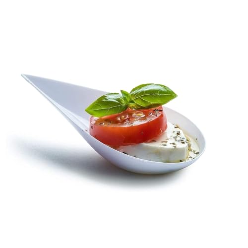 PSEKQ ミニ前菜プレート 100個 プラスチックスプーン ミニ使い捨てデザート ティアドロップ型 テイスティング用 小型デザートボウル ムースカップ 木屑プリンカップ 厚手プラスチック製 パーティー用ケータリング用品 (水滴形(ホワイト)) [並行輸入