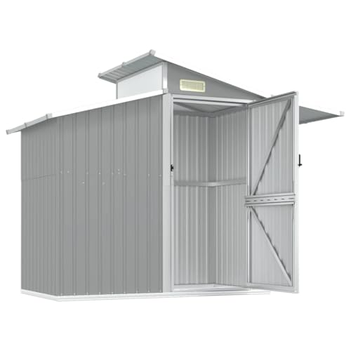 Roanoer Caseta para herramientas de jardín, 270 x 130 x 208,5 cm, acero galvanizado gris, con puerta de ventilación, para herramientas de jardín, accesorios de piscina, ahorro de espacio