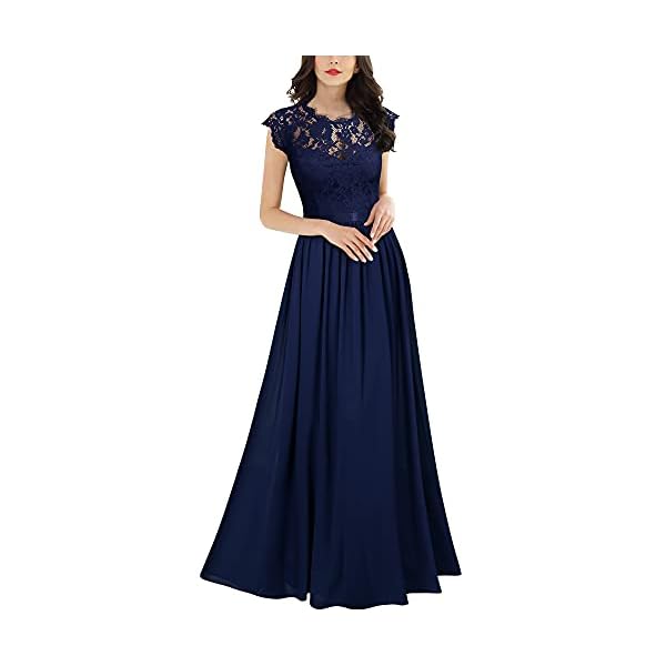 Miusol Women's Formal Floral Lace Evening Party Maxi Dress (Large, Navy Blue)