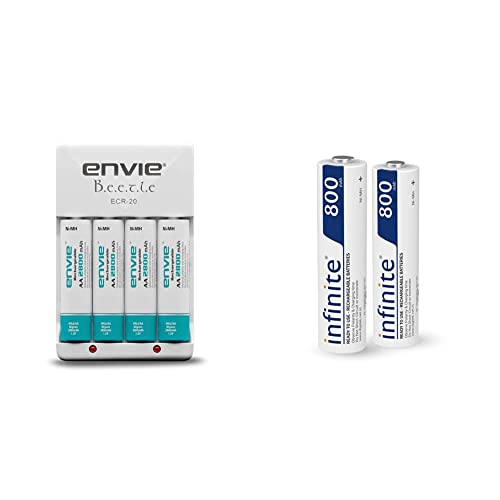 Image of ENVIE (ECR20+AA2800 4PL) Charger for AA & AAA Rechargeable Batteries & Infinite AAA 800 2PL Rechargeable Battery