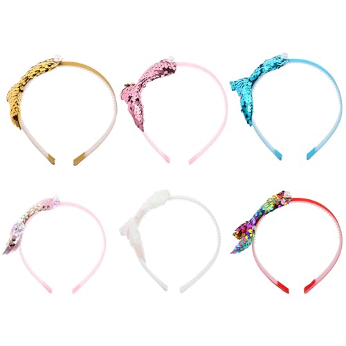 TOGEVAL Diademas de Sirena Lentejuelas 6 Piezas Multicolor para Fiesta Aro Pelo Dientes Antideslizantes Accesorio para Niñas y Mujeres en Carnaval y Disfraces