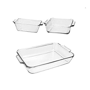 Anchor Hocking Oven Basics 3-Piece Glass Bakeware Set with Square Cake, Rectangular, and Loaf Baking Dishes