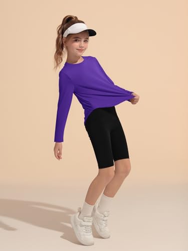 Haloumoning Girls Athletic Shirts Kids Long Sleeve Active Sports T Shirts Quick Dry Tunic Tops Basic Tees 5-14 Years4
