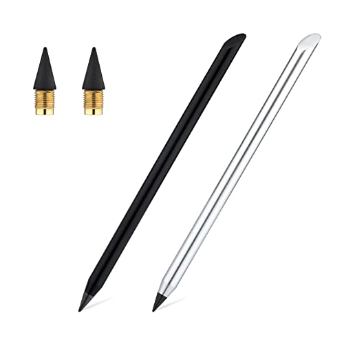 SAVITA - Everlasting Pencil Infinity Pencil 2pcs Metal Inkless Graphite Unlimited Pencils with 2pcs Refill Nibs for Kids and Adults (Black, Silver)